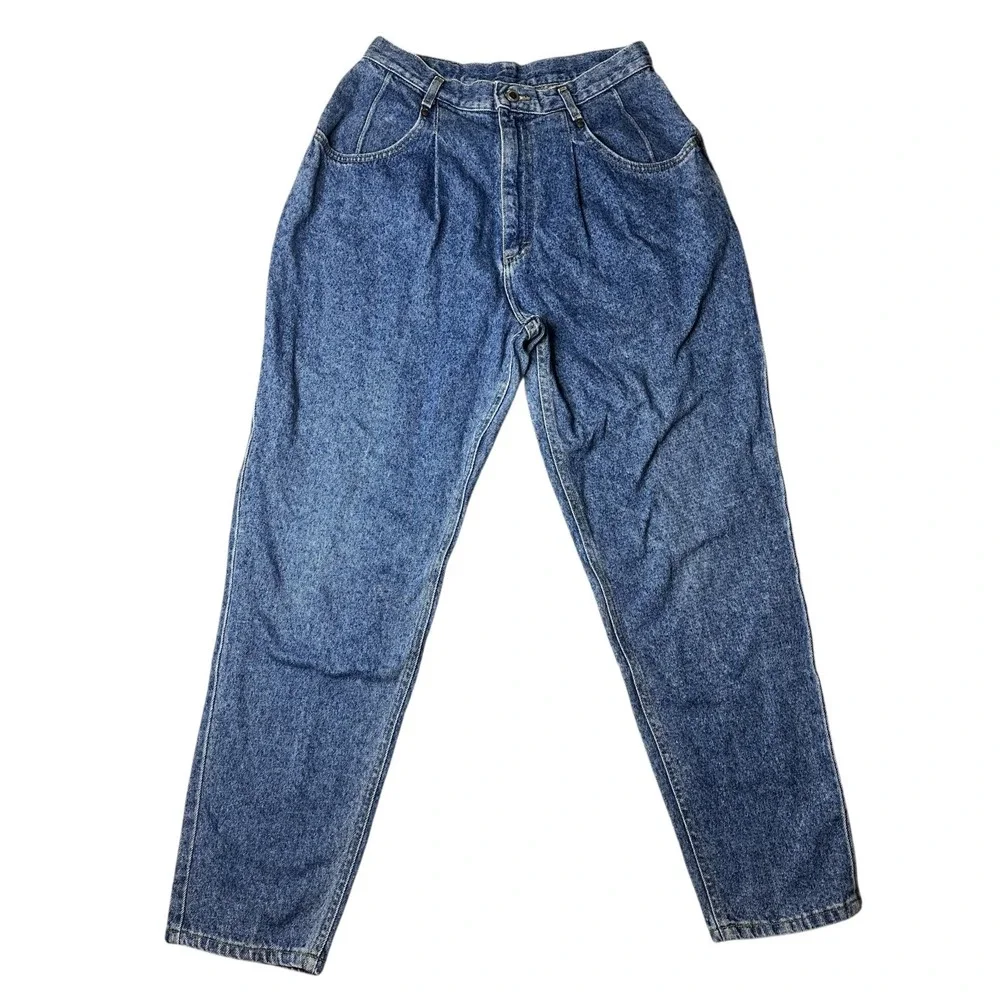 Vintage Lee Jeans Womens 14 Med Blue High Rise Pleated Tapered Mom 90s‎